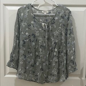 Como Blu Women's Sage Floral Tie-Front Top Peasant Tunic Lace Sleeve Small